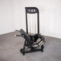 Thumbnail for Black selectorized 45-degree hyper extension machine with padded supports and footplates.