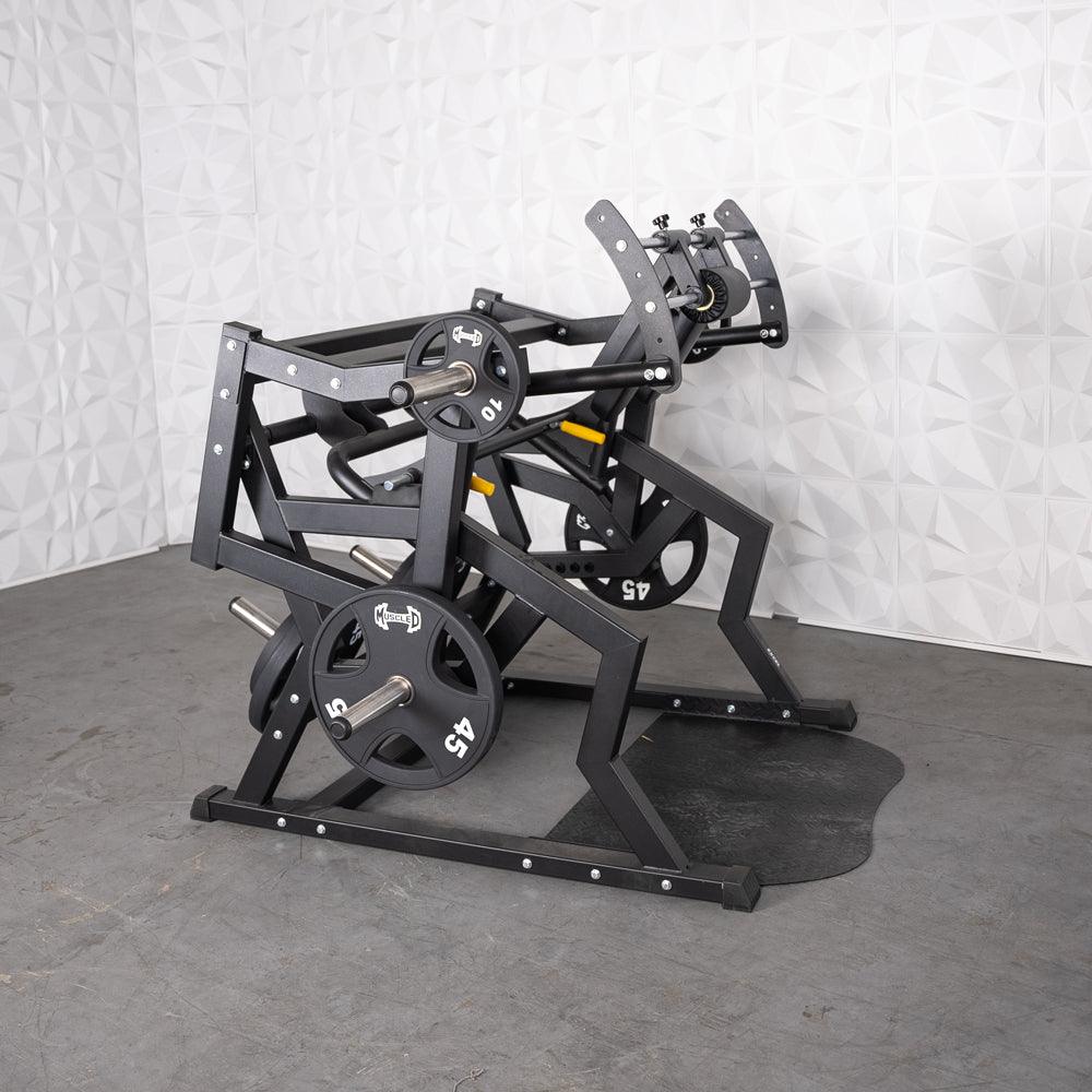 Excel Power Hack Squat - Muscle D Fitness - Plate Load Heavy Squat Machine - Weight Storage Pegs - Safety Stop