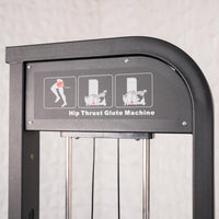 Thumbnail for Close-up of a Hip Thrust Glute Machine with instructional diagrams on the side.