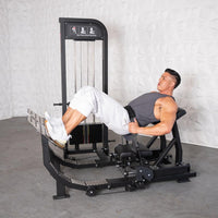Thumbnail for Man performing a hip thrust exercise on a black selectorized glute drive machine.