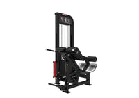 Thumbnail for Black selectorized 45-degree hyper extension machine with weight stack and footplates.