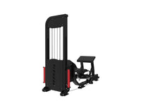 Thumbnail for Black selectorized hip thrust glute machine with red accents on a white background.