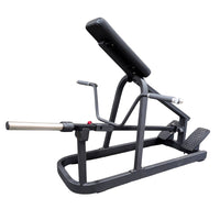 Thumbnail for Black T-bar row machine with a padded chest support, footplates, and handles, on a white background.