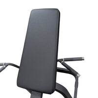 Thumbnail for Close-up of the black padded chest support and handles of an Excel T-Bar Row Machine.