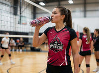 Thumbnail for Volleyball player in a red jersey drinking from a custom 