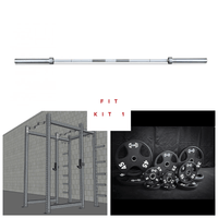 Thumbnail for Barbell, power rack with J-hooks & plate storage, and a stack of weight plates.