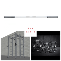 Thumbnail for Barbell, wall-mounted rack, and various weight plates.