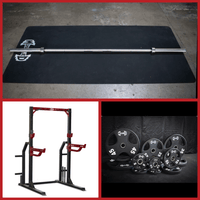 Thumbnail for Weight kit with a half cage squat rack, barbell, and various weight plates.