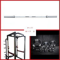 Thumbnail for Power cage, barbell, and various weight plates in a collage.