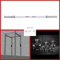 Thumbnail for Barbell, 4-post rack, and weight plates in a split image.