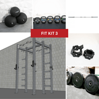 Thumbnail for Fitness equipment collage: weight rack, kettlebells, slam balls, barbell, weight plates, and barbell collars.