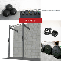 Thumbnail for Collage of a wall mount rig, medicine balls, kettlebells, barbell, clamps, and weight plates.