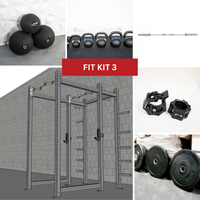 Thumbnail for Collage of a power rack, slam balls, kettlebells, barbell, clamps, and weight plates.