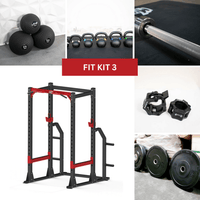 Thumbnail for Power cage with weight set, kettlebells, medicine balls, barbell, and collars.
