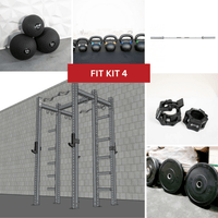 Thumbnail for Gym equipment collage: Half rack, kettlebells, medicine balls, barbell, collars, and weight plates.