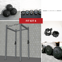 Thumbnail for Collage of a 4-post squat rack, medicine balls, kettlebells, barbell, weight plates, and barbell collars.