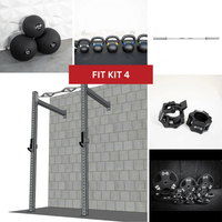 Thumbnail for Wall mount rig, barbell, weight plates, kettlebells, medicine balls, and barbell collars.