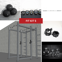 Thumbnail for Collage of a power rack, medicine balls, kettlebells, barbell, collars, and weight plates.