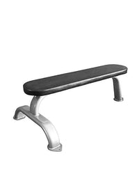 Thumbnail for Black flat utility bench with a silver steel frame on a white background.