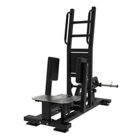 Thumbnail for Black standing hip abductor machine with footplates, knee pads, and a horizontal weight bar.