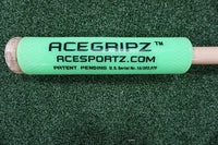 Thumbnail for Green ACEGRIPZ wood bat grip fitted on a wood bat handle