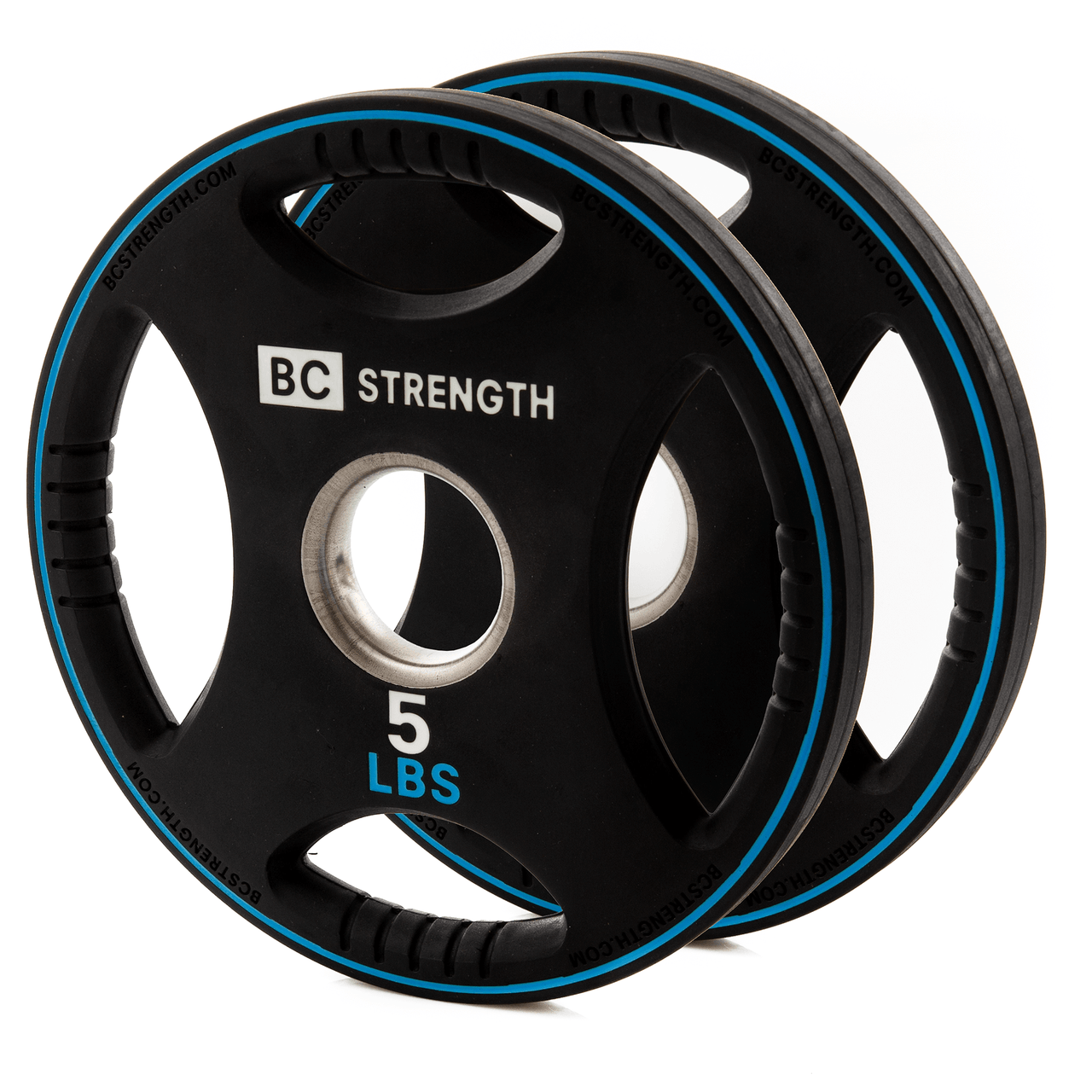 BC Strength 5lb weight plates set of 2 rubber-coated cast iron with quad-grip handles