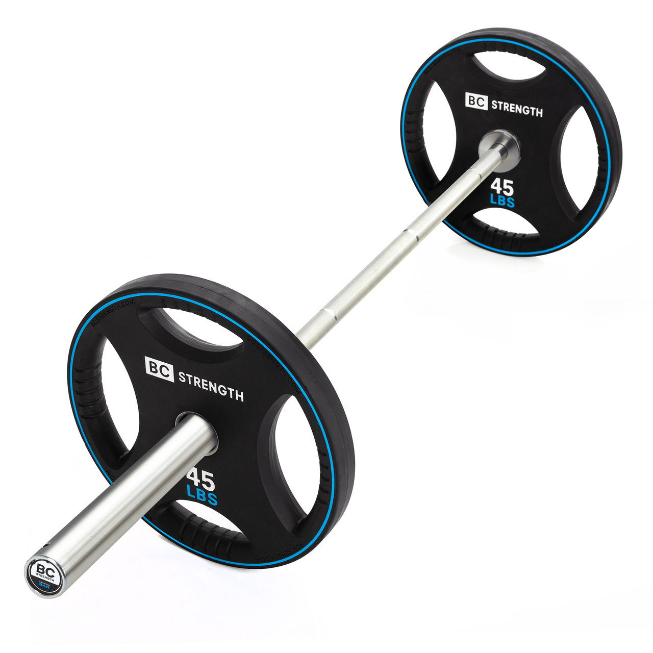 BC Strength Thruster Bar with two 45lb Olympic weight plates hip thrust set
