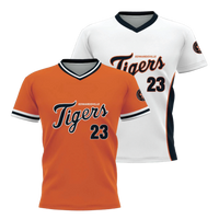 Thumbnail for Orange and white Edwardsville Tigers baseball jerseys with 