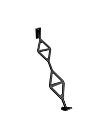 Thumbnail for Black multi-grip pull-up bar with two mounting plates, angled diagonally on a dark green background.