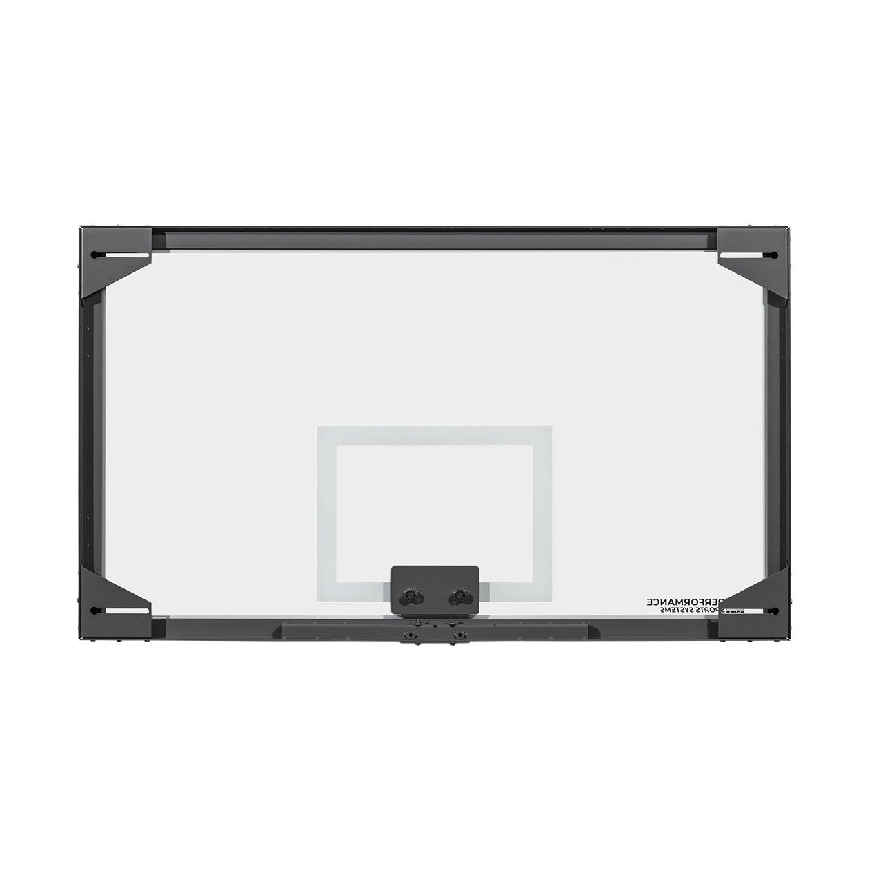 Glass basketball backboard rear view showing the mounting structure — 72"×42", model LXP4200
