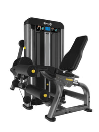 Thumbnail for Gray and black leg extension and curl combo machine with yellow accents and a digital display.