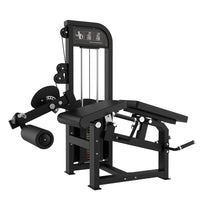 Thumbnail for Black selectorized leg extension/curl combo machine with padded seats and weight stack.