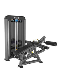 Thumbnail for Gray and black leg extension and curl combo machine with a weight stack, seat, and leg pads.