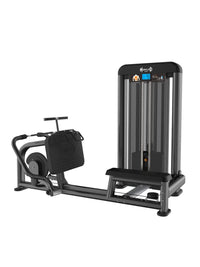 Thumbnail for Black Muscle D Fitness Elite Plus Long Pull Row machine with weight stack and seat.