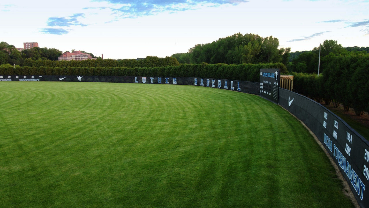 Beatiful printed mesh windscreen along outfield fence