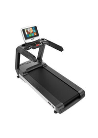Thumbnail for Black and white commercial treadmill with a large touchscreen display showing a tiled interface.