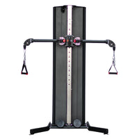 Thumbnail for Black functional trainer with dual adjustable cable arms and red-accented handles.