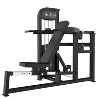 Thumbnail for Black selectorized multi-press gym machine with adjustable seat and weight stack.