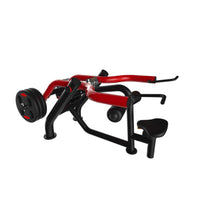 Thumbnail for Red and black seated dip/triceps press machine with weight plates on a white background.