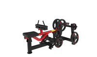Thumbnail for Red and black seated calf/tib machine with weight plates on a white background.