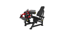 Thumbnail for Black and red seated leg curl machine with yellow accents on a dark green background.
