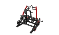 Thumbnail for Black and red iso-lateral seated row machine with a padded seat, footrests, and weight plate holders.