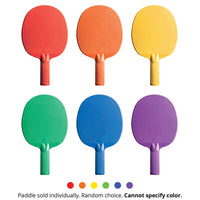 Thumbnail for Six colorful plastic table tennis paddles in red, orange, yellow, green, blue, and purple.