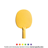 Thumbnail for Yellow plastic table tennis paddle with a textured handle.