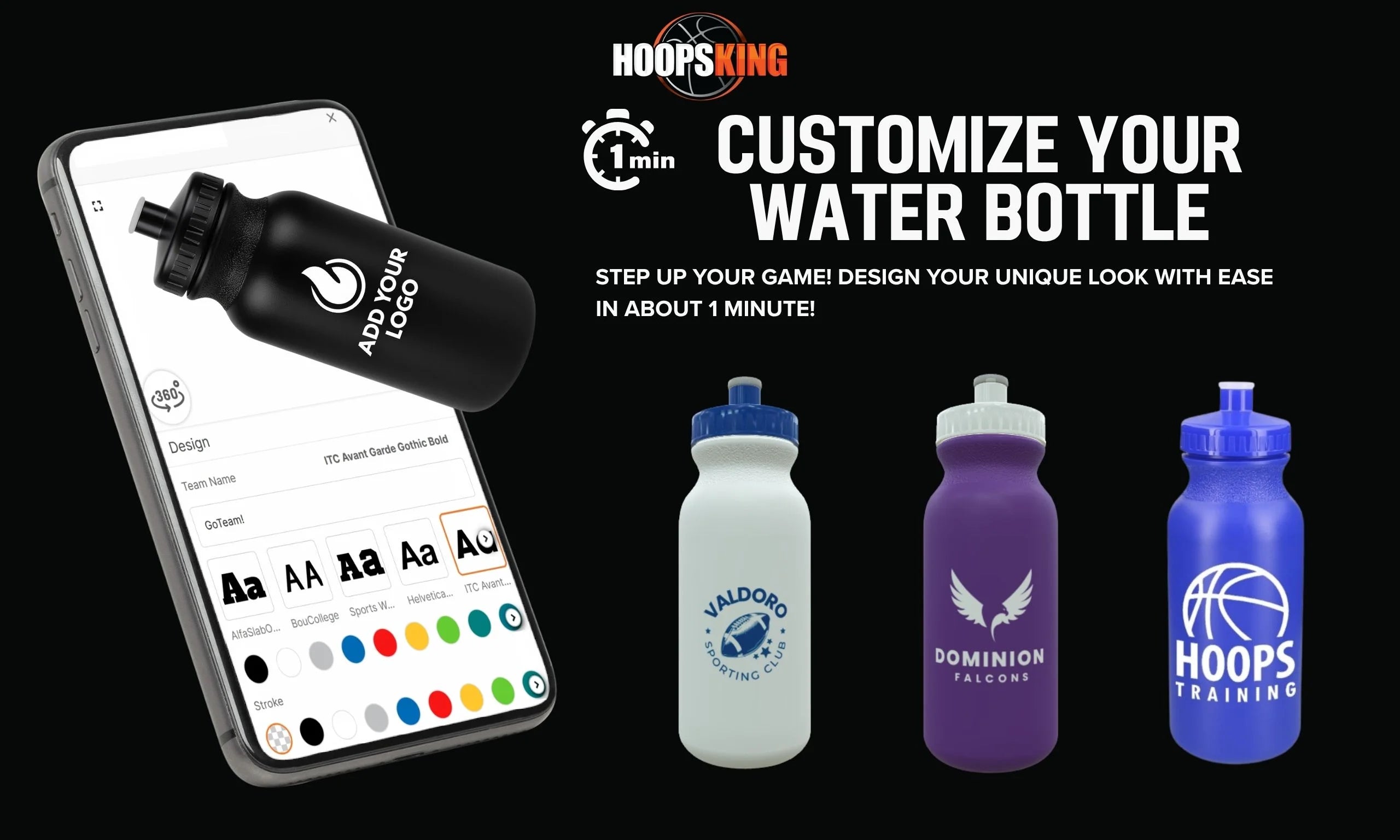 Hoopsking custom 32oz water bottle for athletes and coaches