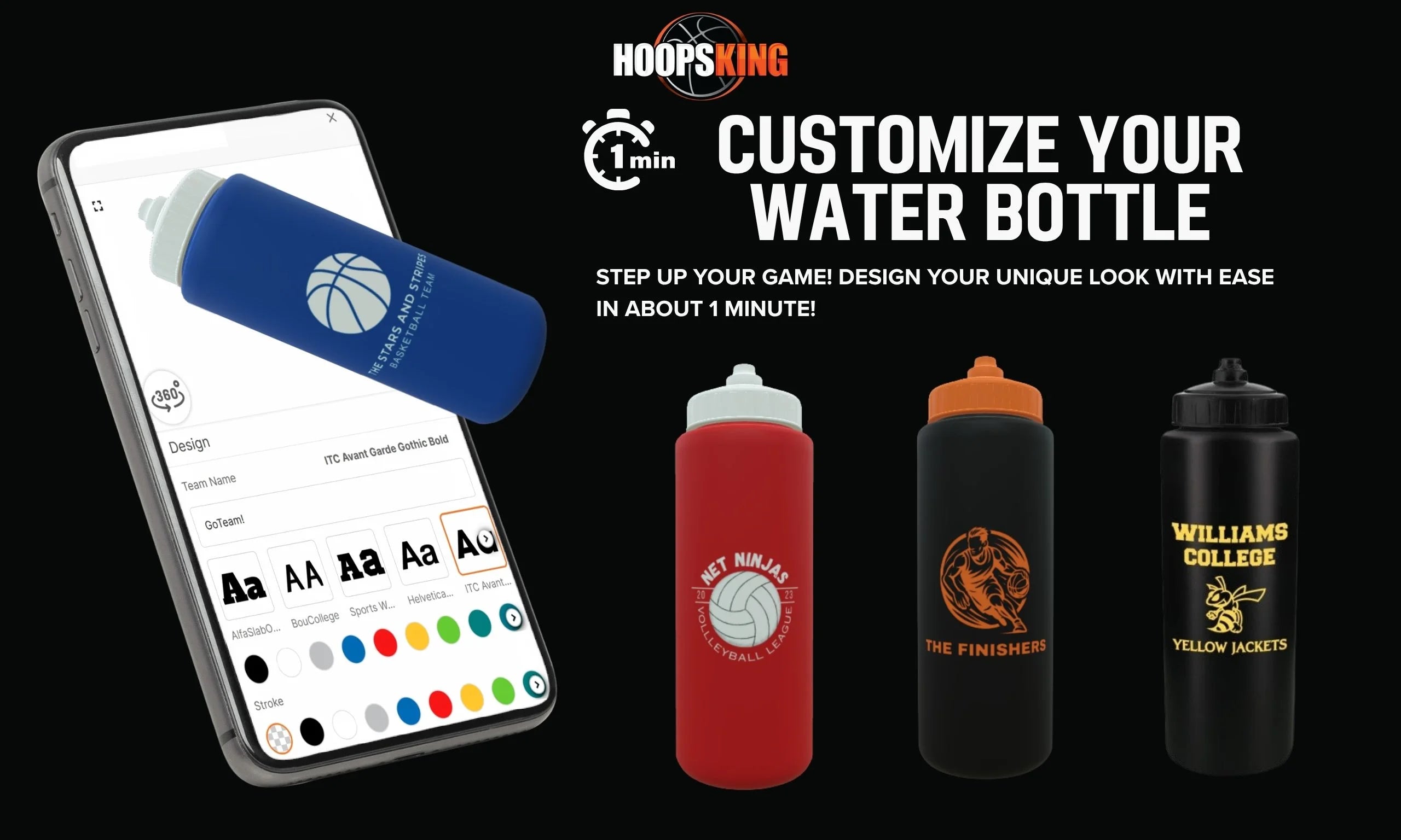 Hoopsking custom 32oz water bottle for athletes and coaches