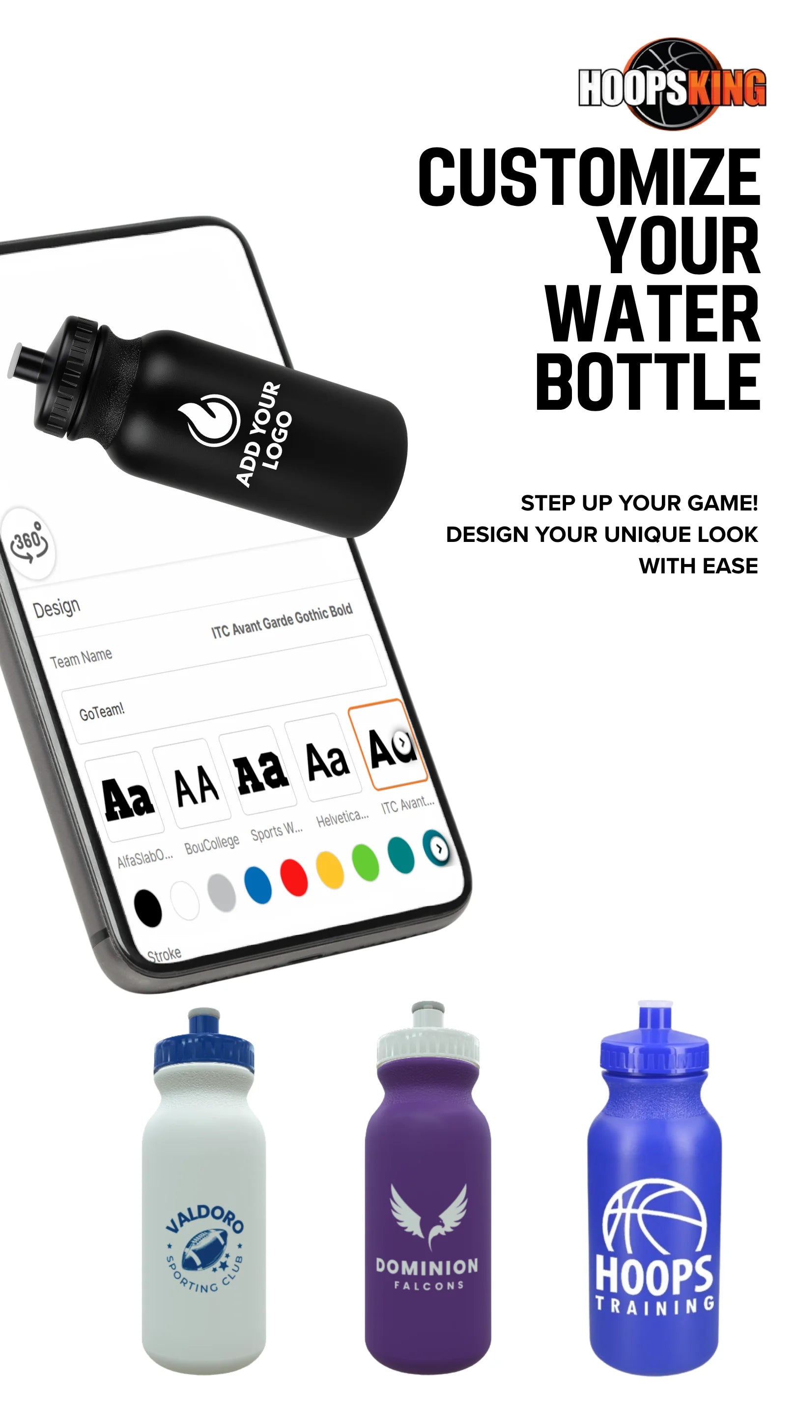 Hoopsking custom 32oz water bottle for athletes and coaches