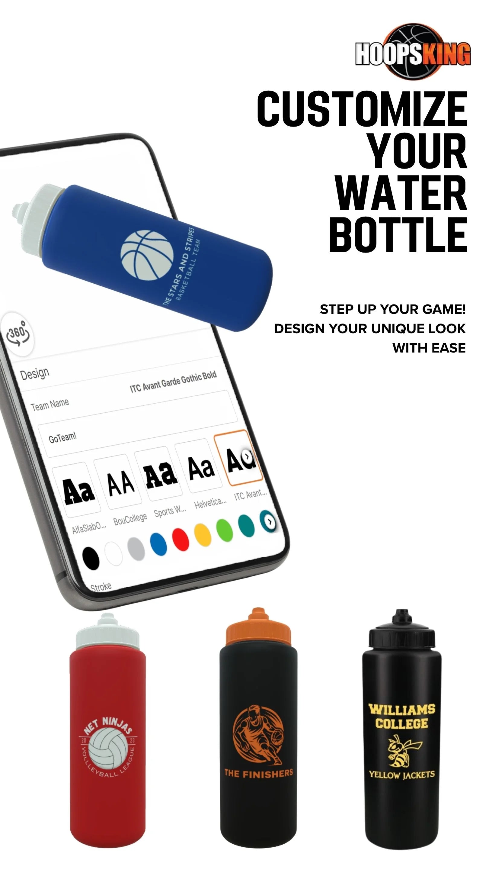 Hoopsking custom 32oz water bottle for athletes and coaches