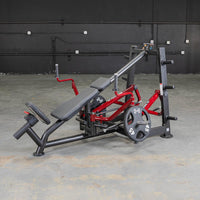 Thumbnail for Black and red decline chest fly machine with a weight plate in a gym setting.