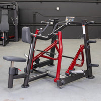 Thumbnail for Red and black iso-lateral seated row machine in a gym.